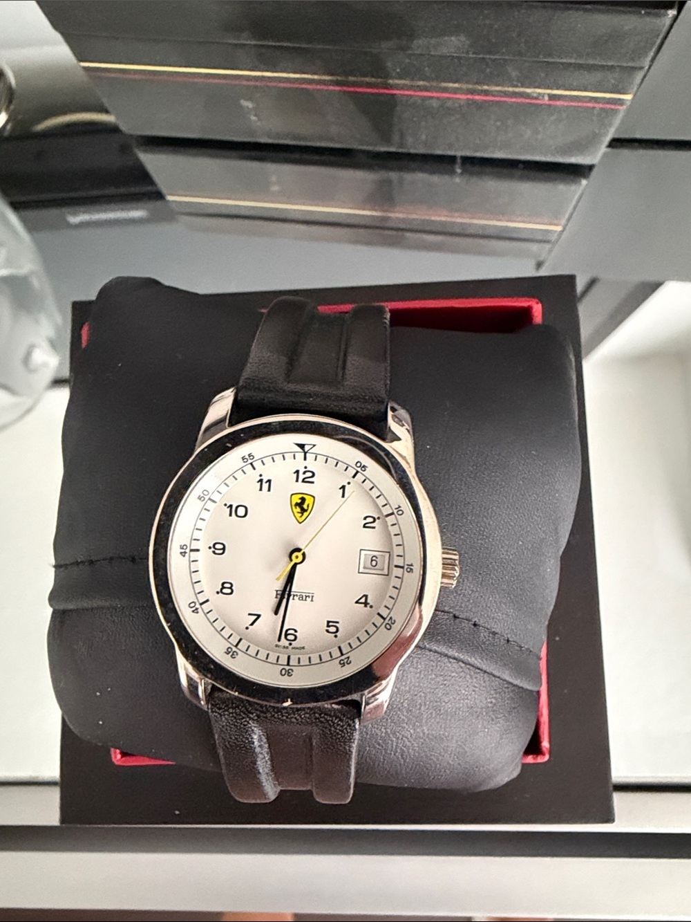 Ferrari White Dial Men's Watch with Black Leather Strap
